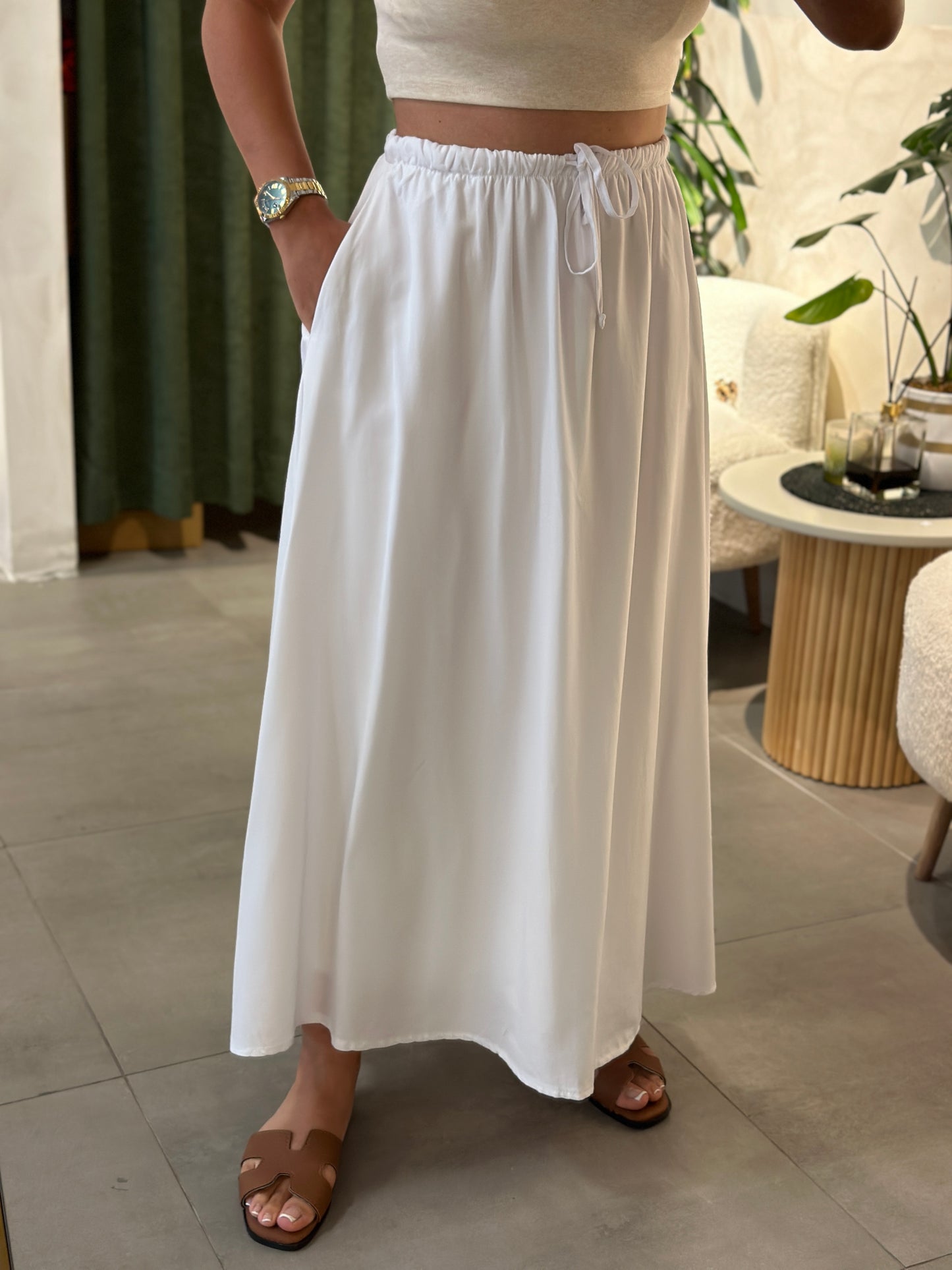 Beli Lastikli Astarlı Poplin Etek