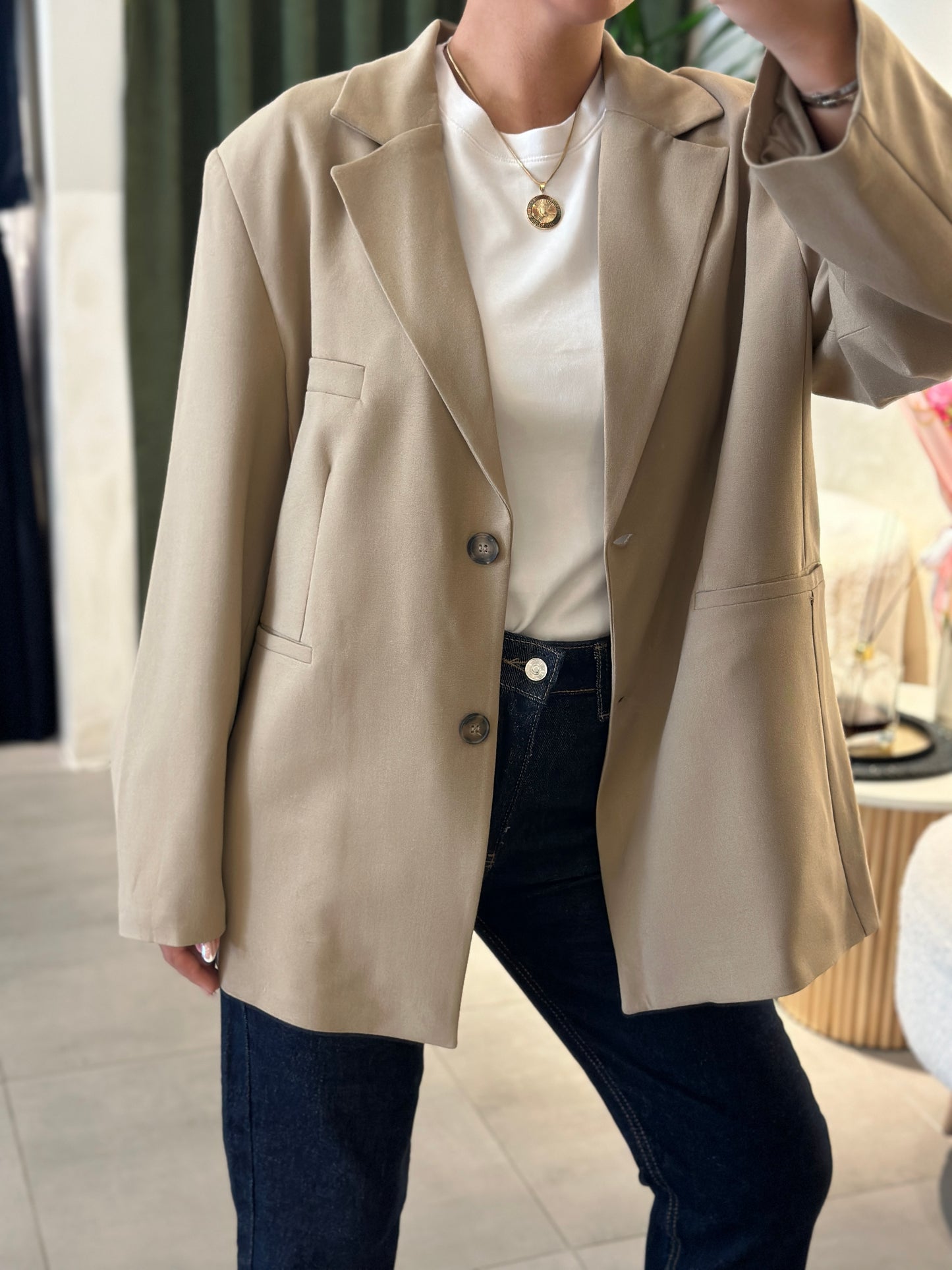 Carla Premium Blazer Ceket- Sarı Bej