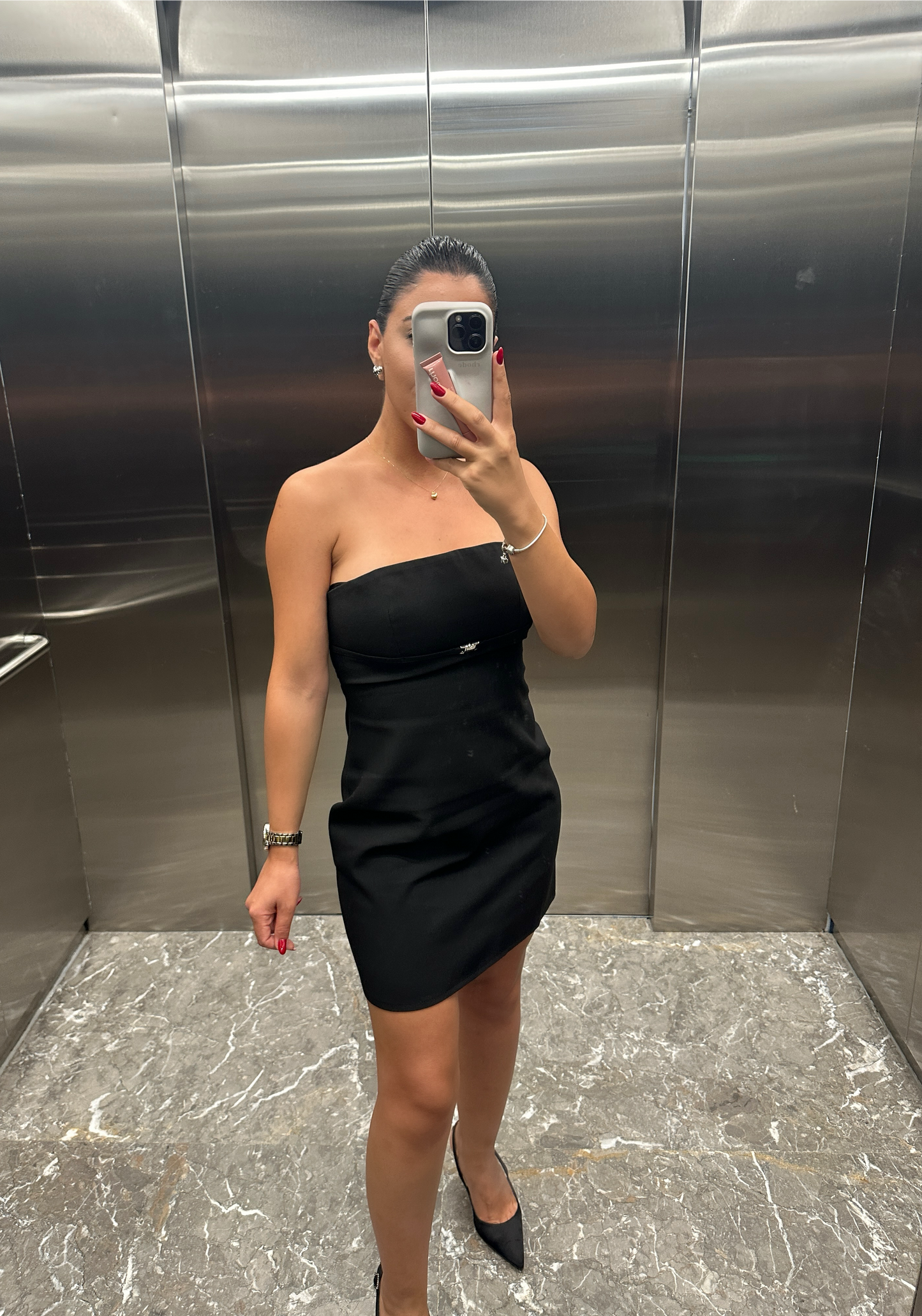 Straplez Mini Elbise Siyah