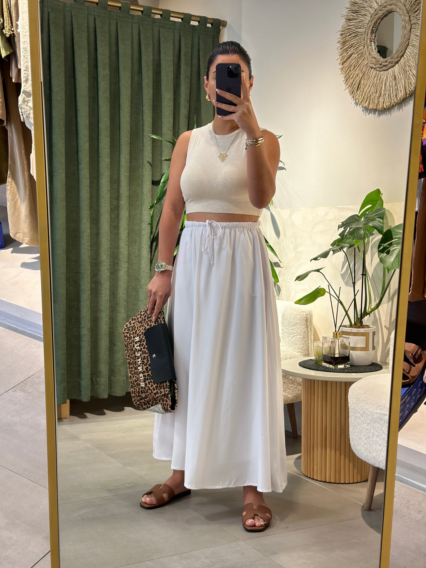 Beli Lastikli Astarlı Poplin Etek