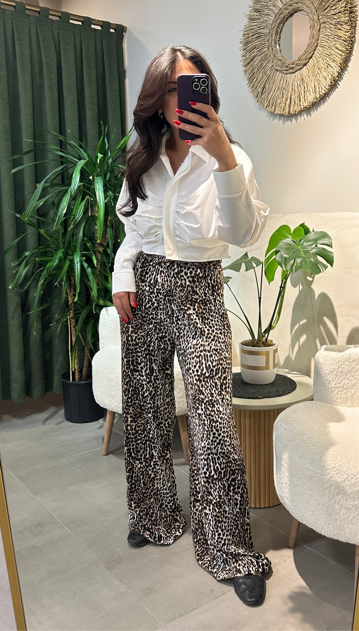 Beli Lastikli Leopar Pantalon