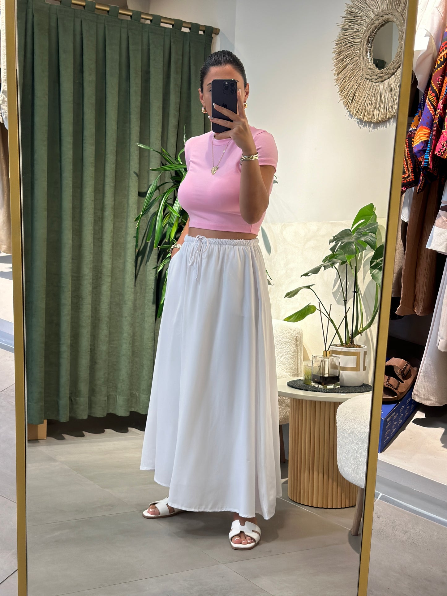 Beli Lastikli Astarlı Poplin Etek