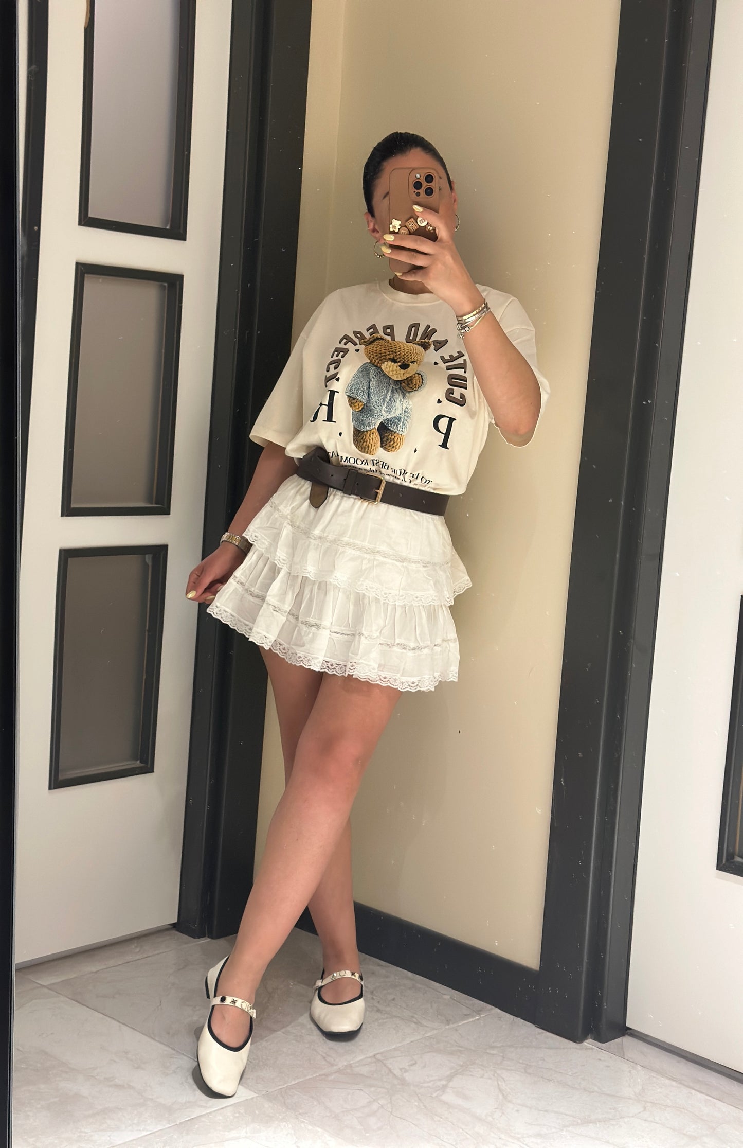Ekru Teddy Baskılı Tshirt