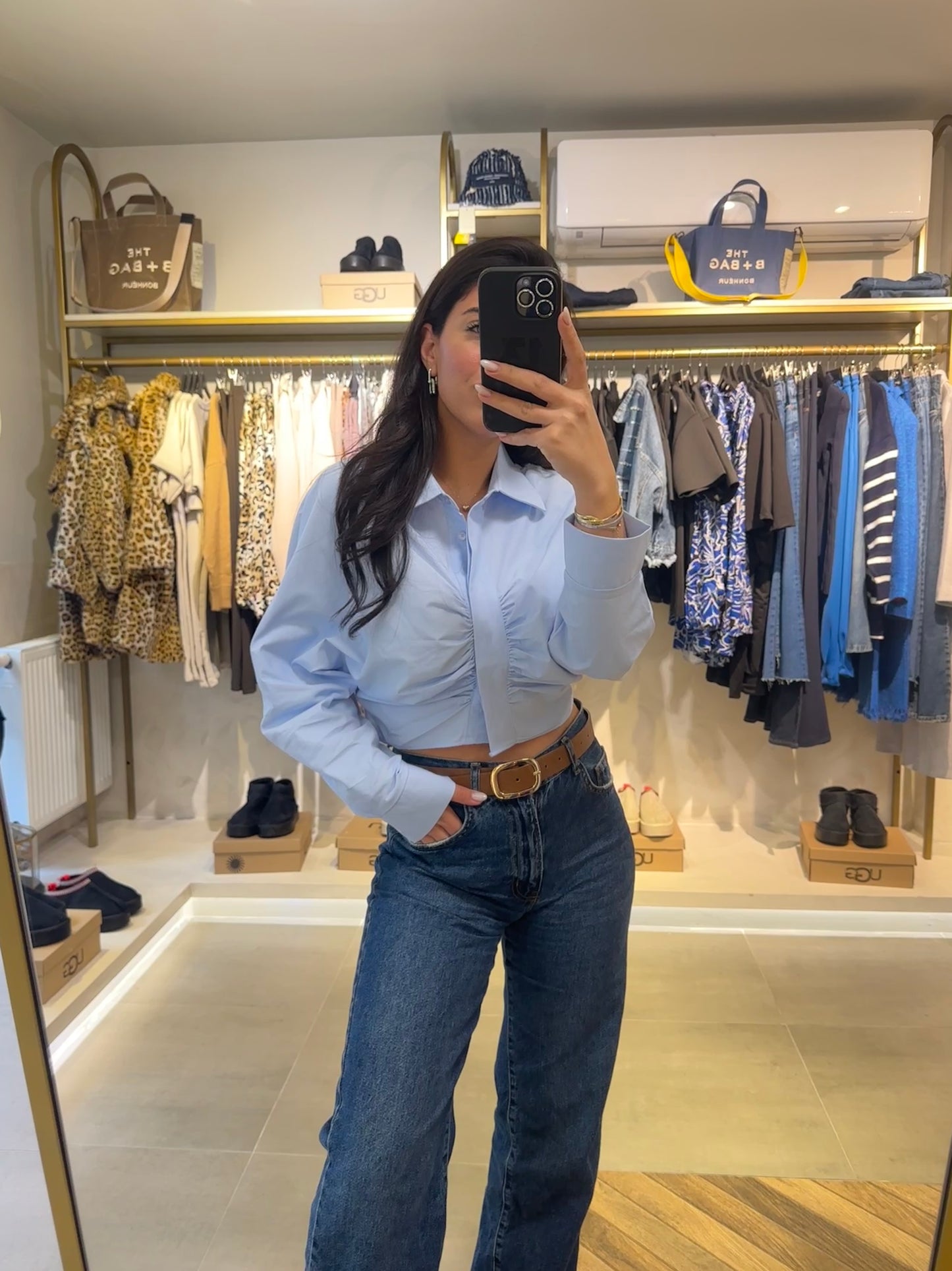 Bebe Mavisi Büzgü Detay Crop Gömlek