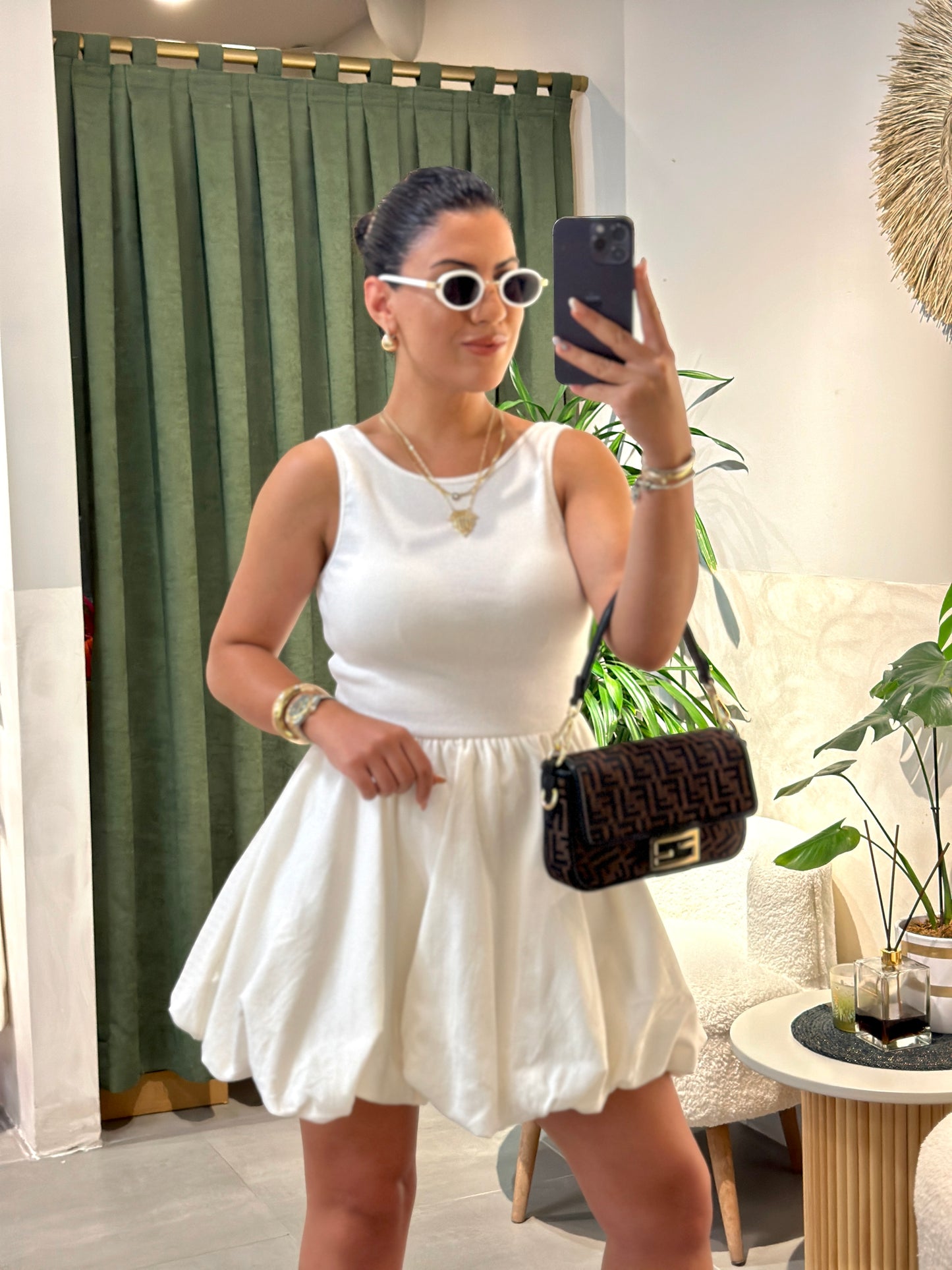 Gabardin Balon Etek Kısa Elbise