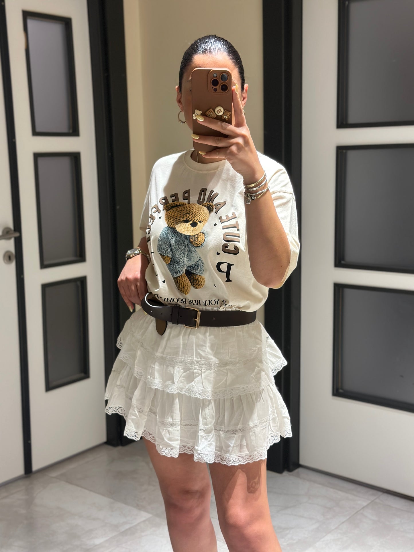 Ekru Teddy Baskılı Tshirt