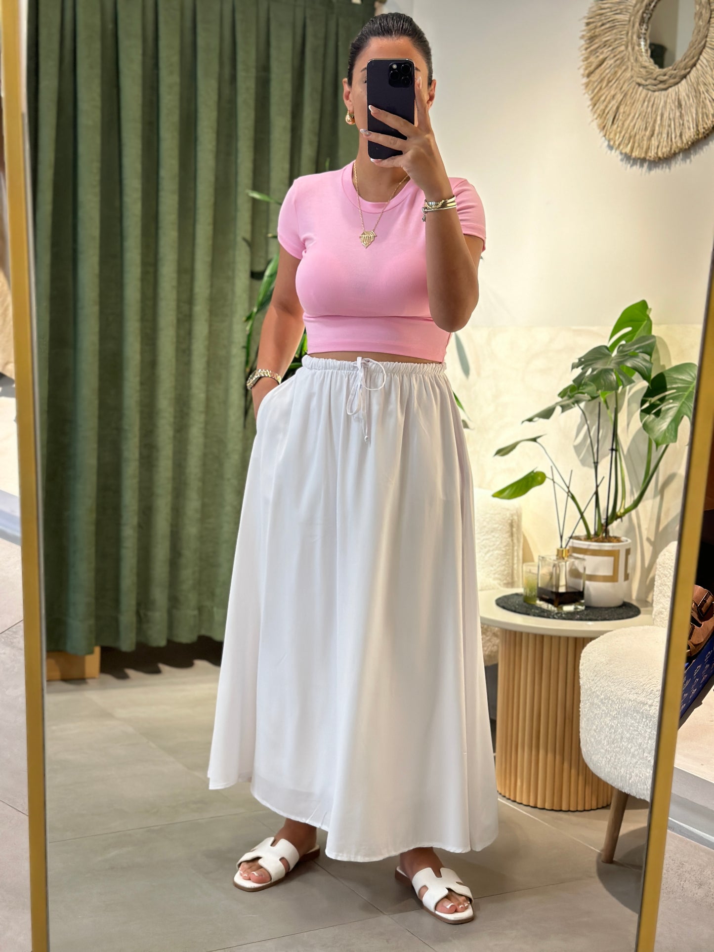 Beli Lastikli Astarlı Poplin Etek