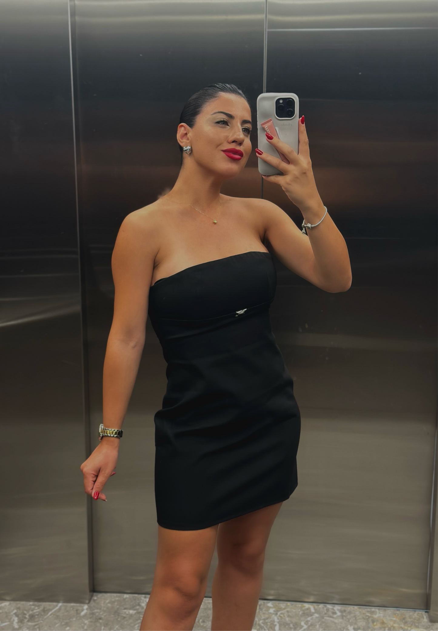 Straplez Mini Elbise Siyah