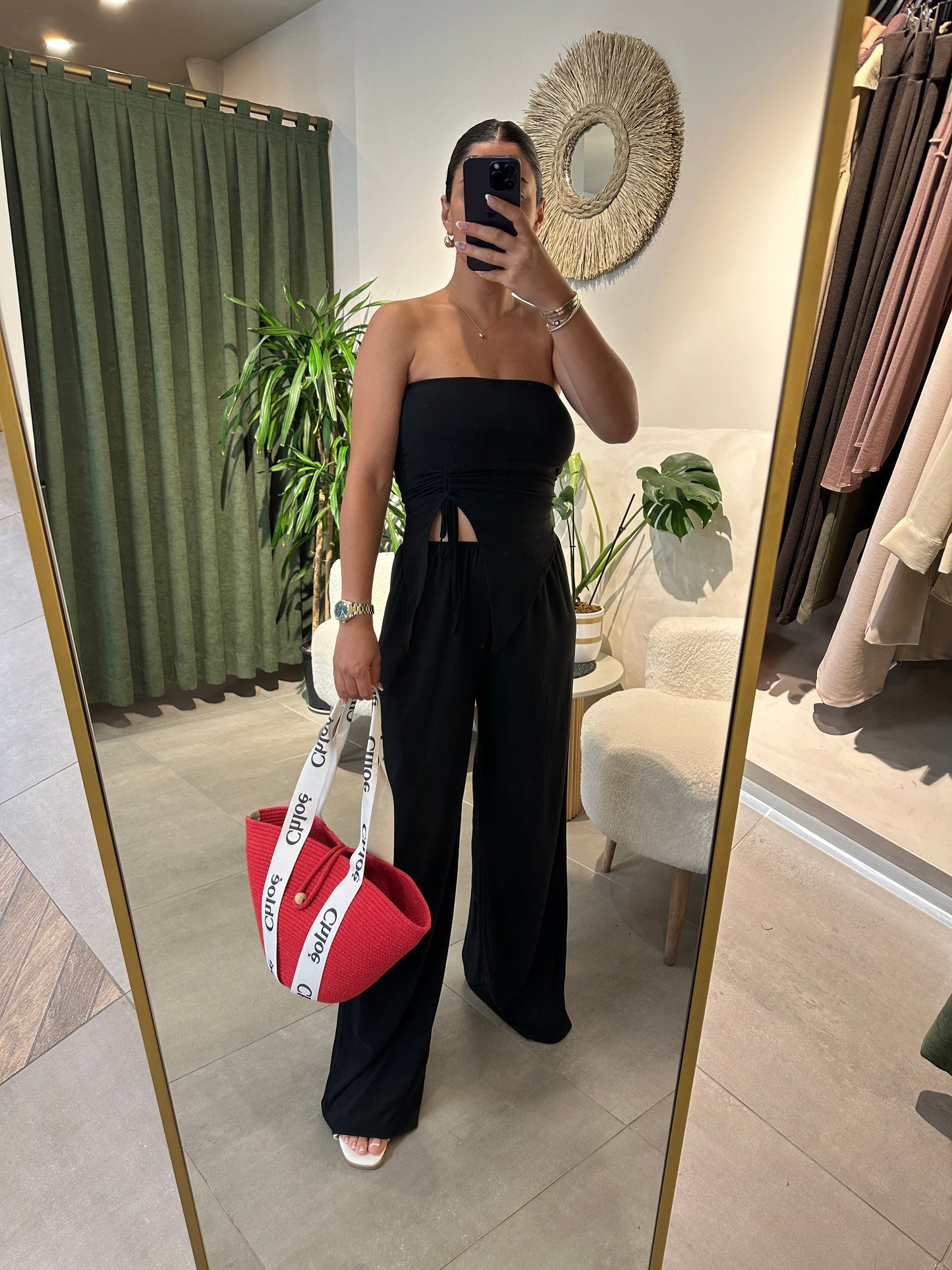 Polly Siyah Büzgülü Straplez Takım