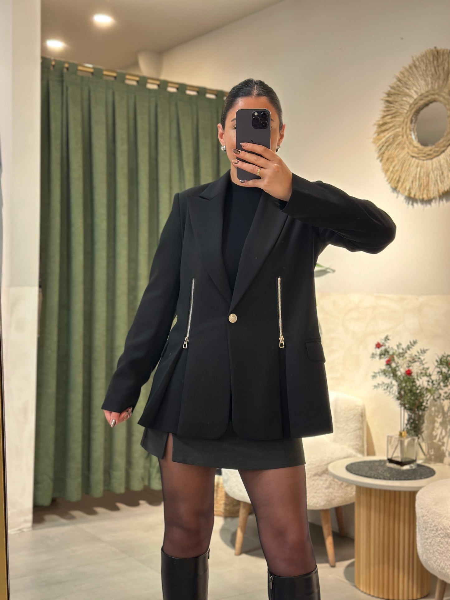 Tasarım Önden Fermuar Detaylı Blazer Ceket