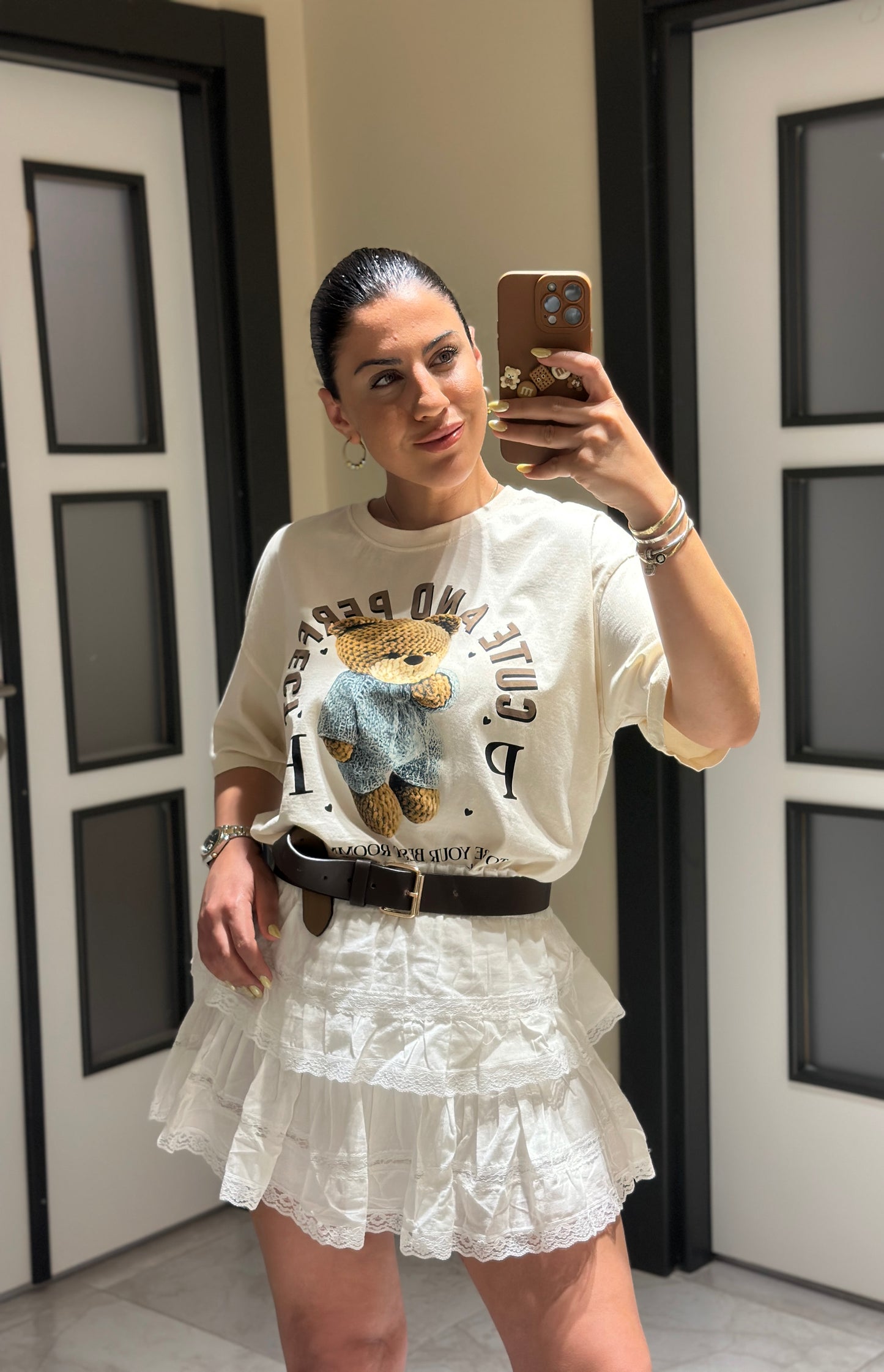 Ekru Teddy Baskılı Tshirt