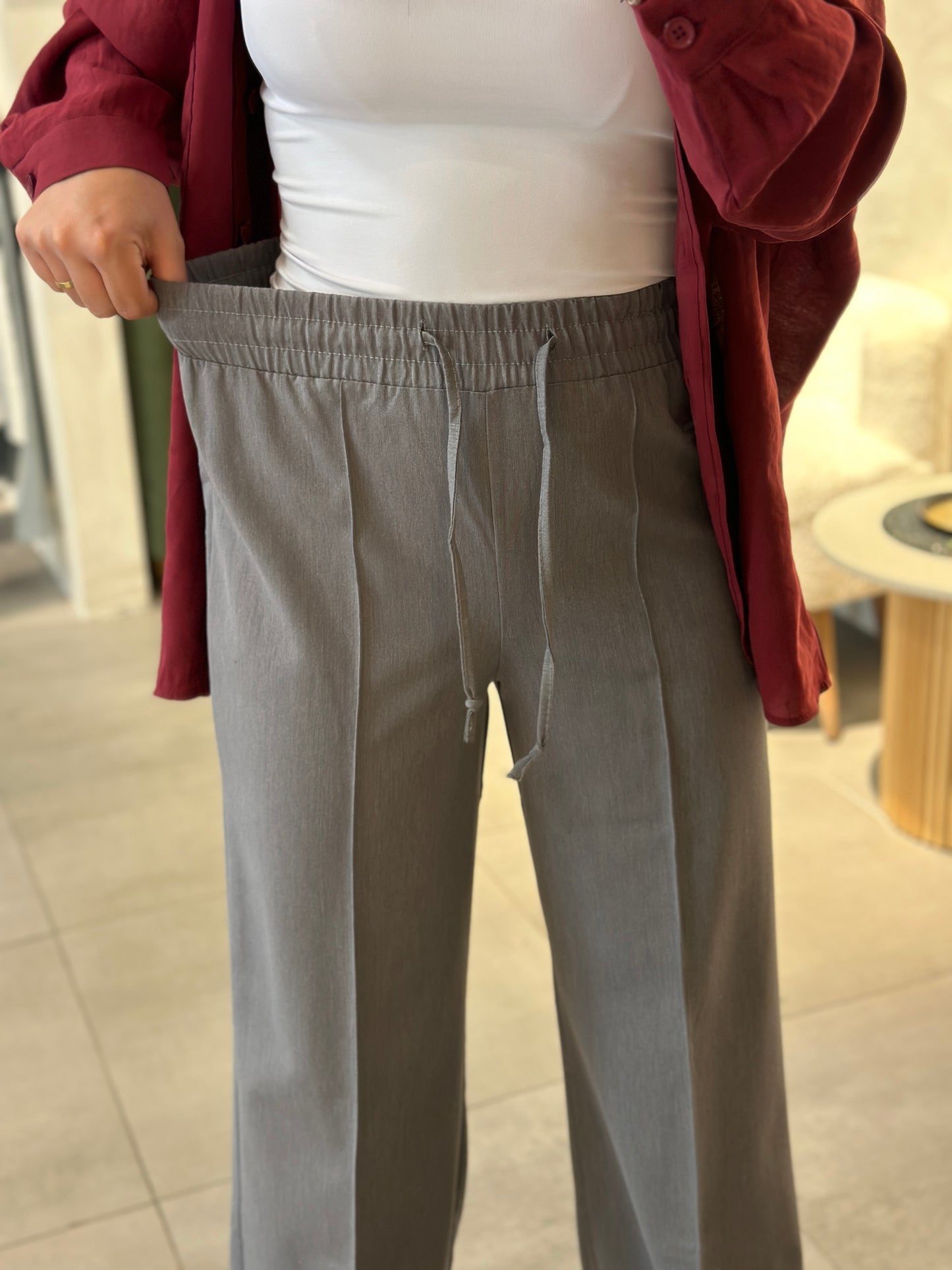 Premium Kalitede Beli Lastikli Gri Pantolon