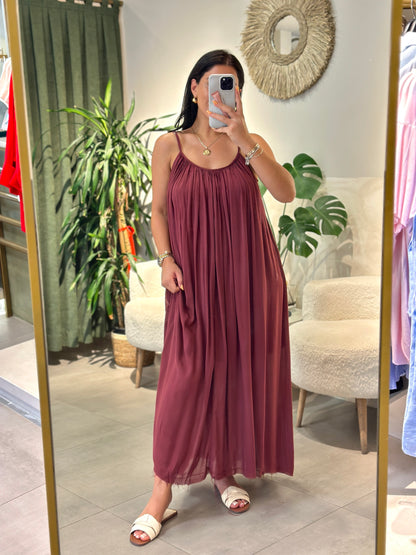 Bordo Askılı Rahat Elbise