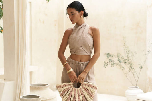 Vizon Keten Crop Pantolon Takım