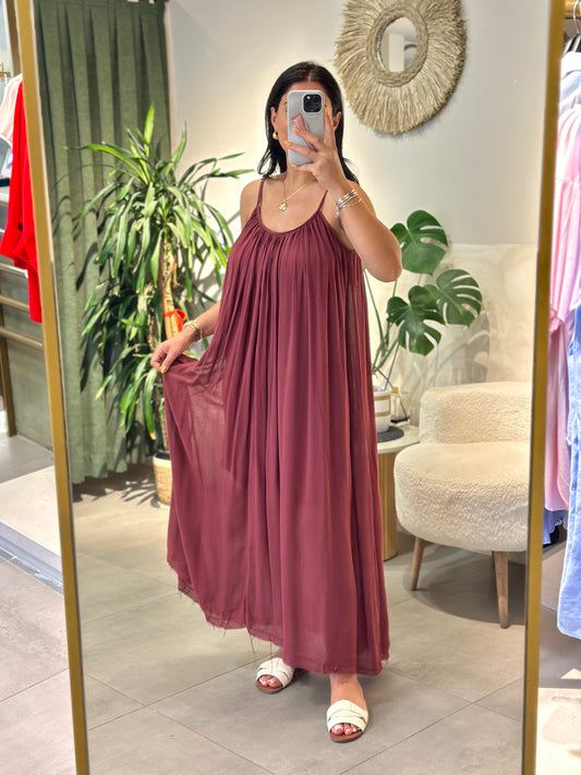 Bordo Askılı Rahat Elbise